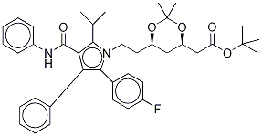 (6-2-[3-(4-Phenylcarbamoyl-5-(4-fluoro-phenyl)-2-isopropyl-4-phenyl-D5-pyrrol-1-yl]-ethyl-2,2-dimethyl-[1,3]-dioxane-4-yl)-acetic Acid, tert-Butyl Ester Structure