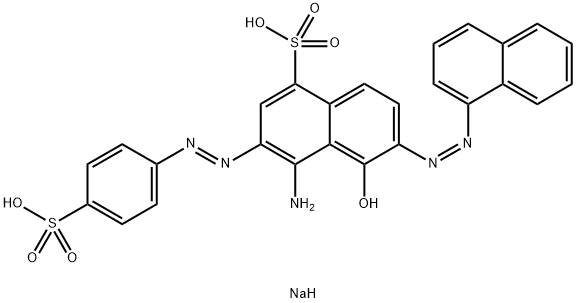 4-アミノ-5-ヒドロキシ-6-(1-ナフチルアゾ)-3-[(4-スルホフェニル)アゾ]-1-ナフタレンスルホン酸二ナトリウム 化学構造式