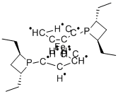 (S)-(+)-1-[(R)-2-(ジフェニルホスフィノ)フェロセニル]エチルジ-T-ブチルホスフィン 化学構造式