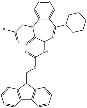 1H-1,4-Benzodiazepine-1-aceticacid,5-cyclohexyl-3-[[(9H-fluoren-9-ylmethoxy)carbonyl]amino]-2,3-dihydro-2-oxo-(9CI) Structure
