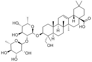 23-ヒドロキシ-3β-[2-O-(6-デオキシ-α-L-マンノピラノシル)-α-L-アラビノピラノシル]オキシオレアナ-12-エン-28-酸 化学構造式