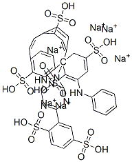 1,4-Benzenedisulfonic acid, 2,2-1,2-ethenediylbis(3-sulfo-4,1-phenylene)imino6-(phenylamino)-1,3,5-triazine-4,2-diyliminobis-, hexasodium salt Struktur