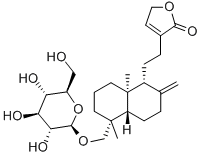 3-[2-[(1R,4aβ)-5α-[(β-D-グルコピラノシルオキシ)メチル]デカヒドロ-5,8aα-ジメチル-2-メチレンナフタレン-1α-イル]エチル]フラン-2(5H)-オン 化学構造式