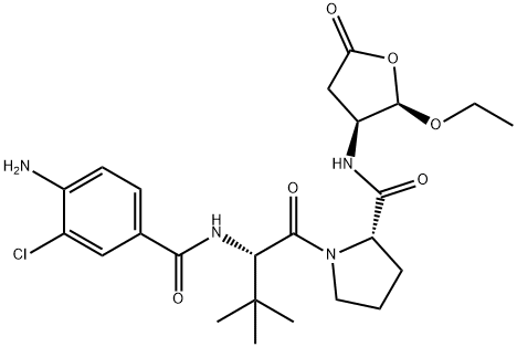 N-(4-氨基-3-氯苯甲酰基)-3-甲基-L-缬氨酰-N-[(2R,3S)-2-乙氧基四氢-5-氧代-3-呋喃基]-L-脯氨酰胺,273404-37-8,结构式