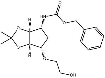 N-[(3aS,4R,6S,6aR)-Tetrahydro-6-(2-hydroxyethoxy)-2,2-dimethyl-4H-cyclopenta-1,3-dioxol-4-yl]carbamic acid phenylmethyl ester Struktur