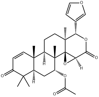 (13α,17aα)-7α-アセトキシ-14β,15β:21,23-ジエポキシ-4,4,8-トリメチル-D-ホモ-24-ノル-17-オキサ-5α-コラ-1,20,22-トリエン-3,16-ジオン 化学構造式