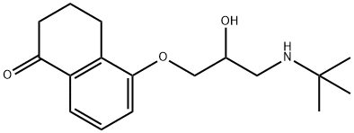 rac-5-[3-(tert-ブチルアミノ)-2α*-ヒドロキシプロポキシ]-3,4-ジヒドロナフタレン-1(2H)-オン 化学構造式