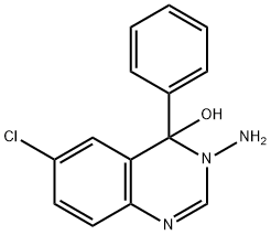 3-アミノ-6-クロロ-3,4-ジヒドロ-4-フェニルキナゾリン-4-オール 化学構造式