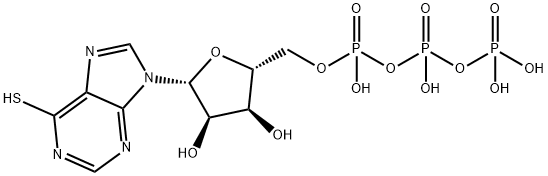 ({[({[(2R,3S,4R,5R)-3,4-ジヒドロキシ-5-(6-スルファニル-9H-プリン-9-イル)オキソラン-2-イル]メトキシ}(ヒドロキシ)ホスホリル)オキシ](ヒドロキシ)ホスホリル}オキシ)ホスホン酸 化学構造式