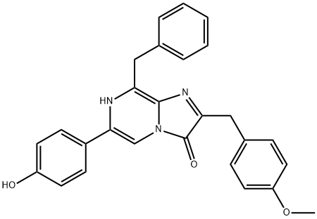 Imidazo[1,2-a]pyrazin-3(7H)-one,  6-(4-hydroxyphenyl)-2-[(4-methoxyphenyl)methyl]-8-(phenylmethyl)- Structure