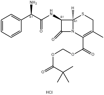 (pivaloyloxy)methyl [6R-[6alpha,7beta(R*)]]-7-(2-amino-2-phenylacetamido)-3-methyl-8-oxo-5-thia-1-azabicyclo[4.2.0]oct-2-ene-2-carboxylate monohydrochloride Structure