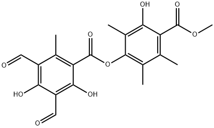 2-ヒドロキシ-3,5,6-トリメチル-4-(2,4-ジヒドロキシ-3,5-ジホルミル-6-メチルベンゾイルオキシ)安息香酸メチル 化学構造式