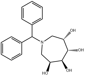 1H-Azepine-3,4,5,6-tetrol, 1-(diphenylmethyl)hexahydro-, (3S,4S,5S,6S)- Structure