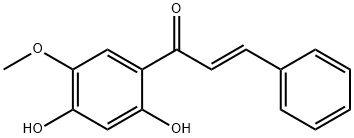 (E)-1-(2,4-ジヒドロキシ-5-メトキシフェニル)-3-フェニル-2-プロペン-1-オン 化学構造式