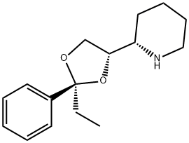 (S)-2-[(2S)-2-エチル-2α-フェニル-1,3-ジオキソラン-4β-イル]ピペリジン 化学構造式