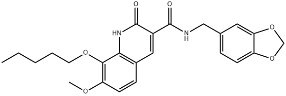 N-(1,3-苯并二氧戊环-5-基甲基)-1,2-二氢-7-甲氧基-2-氧代-8-(戊氧基)-3-喹啉甲酰胺,282089-49-0,结构式