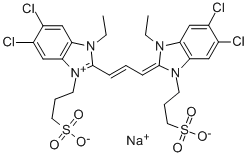 5,6-二氯-2-[3-[5,6-二氯-1-乙基-1,3-二氢-3-(3-磺酸丙基)-2H-苯并咪唑-2-亚基]-1-丙烯基]-1-乙基-3-(3-磺酸丙基)-1H-苯并咪唑翁内盐,钠盐,28272-54-0,结构式