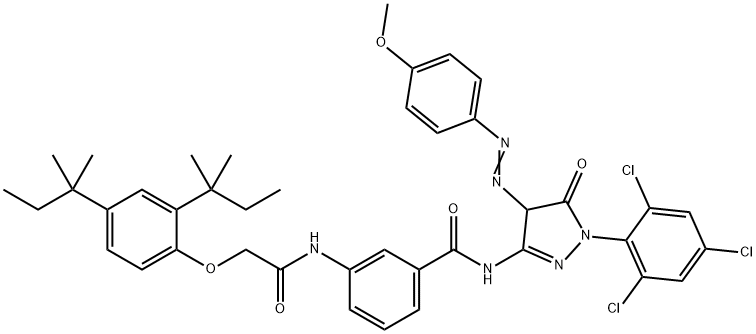 3-[[2-[2,4-Bis(2-methylbutan-2-yl)phenoxy]acetyl]amino]-N-[4,5-dihydro-4-(4-methoxyphenyl)diazenyl-5-oxo-1-(2,4,6-trichlorophenyl)-4H-pyrazol-3-yl]benzamide Struktur