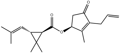 (1R,2β)-2-(2-メチル-1-プロペニル)-3,3-ジメチルシクロプロパン-1-カルボン酸(1S)-4-オキソ-3-(2-プロペニル)-2-メチルシクロペンタ-2-エン-1-イル 化学構造式