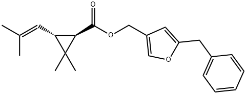 (1R,3R)-2,2-ジメチル-3-(2-メチル-1-プロペニル)シクロプロパンカルボン酸(5-フェニルメチル-3-フラニル)メチル 化学構造式