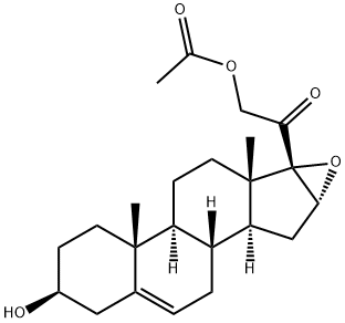 16α,17-エポキシ-20-オキソプレグナ-5-エン-3β,21-ジオール21-アセタート 化学構造式