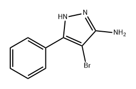 4-ブロモ-3-フェニル-1H-ピラゾール-5-アミン 化学構造式