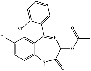 7-クロロ-5-(2-クロロフェニル)-1,3-ジヒドロ-3-ヒドロキシ-2H-1,4-ベンゾジアゼピン-2-オン3-アセタート 化学構造式