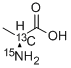 L-ALANINE , (2-13C, 99%; 15N, 98%) 化学構造式