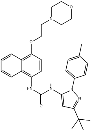1-[2-(4-甲基苯基)-5-叔丁基吡唑-3-基]-3-[4-(2-吗啉-4-基乙氧基)萘-1-基]脲 结构式
