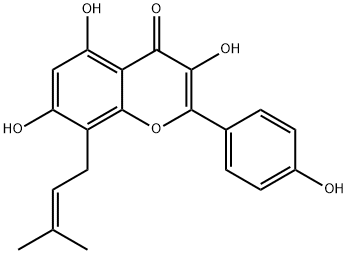 3,4',5,7-テトラヒドロキシ-8-(3-メチル-2-ブテニル)フラボン 化学構造式
