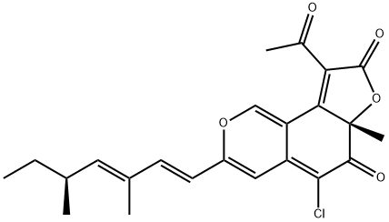 (S)-9-Acetyl-5-chloro-3-[(S,2E,4E)-3,5-dimethyl-1,3-heptadienyl]-6a-methyl-6H-furo[2,3-h][2]benzopyran-6,8(6aH)-dione Struktur