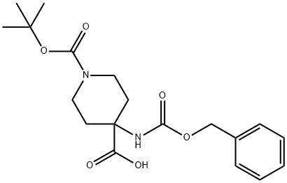 4-[(ベンジルオキシカルボニル)アミノ]ピペリジン-1,4-ジカルボン酸1-tert-ブチル 化学構造式