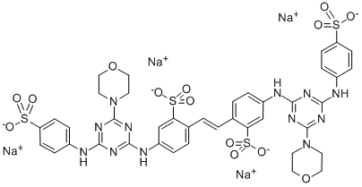 2,2'-(1,2-エテンジイル)ビス[5-[[4-(4-モルホリニル)-6-[(4-スルホフェニル)アミノ]-1,3,5-トリアジン-2-イル]アミノ]ベンゼンスルホン酸]テトラナトリウム 化学構造式