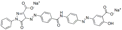4-[[4-[[[4-[(3-Carboxy-4-hydroxyphenyl)azo]phenyl]amino]carbonyl]phenyl]azo]-4,5-dihydro-5-oxo-1-phenyl-1H-pyrazole-3-carboxylic acid disodium salt 结构式