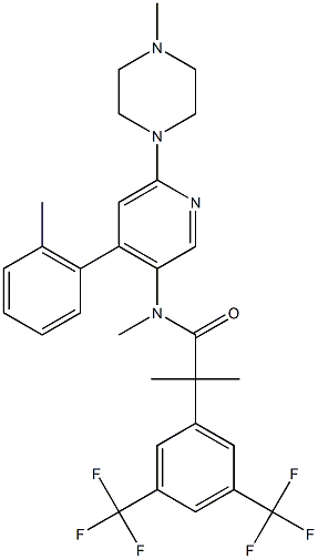 2-[3,5-bis(trifluoromethyl)phenyl]-N,2-dimethyl-N-[4-(2-methylphenyl)-6-(4-methylpiperazin-1-yl)pyridin-3-yl]propanamide Structure