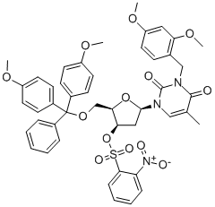 2,4(1H,3H)-PYRIMIDINEDIONE,1-[5-O-[BIS(4-METHOXYPHENYL)PHENYLMETHYL]-2-DEOXY-3-O-[(4-NITROPHENYL)SULFONYL]-BETA-D-THREO-PENTOFURANOSYL]-3-[(2,4-DIMETHOXYPHENYL)METHYL]-5-METHYL- Structure