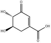 (4S)-3-オキソ-4β,5α-ジヒドロキシ-1-シクロヘキセン-1-カルボン酸 化学構造式
