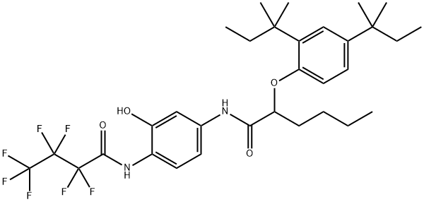 2-[2,4-ビス(1,1-ジメチルプロピル)フェノキシ]-N-[4-[(ヘプタフルオロブチリル)アミノ]-3-ヒドロキシフェニル]ヘキサンアミド 化学構造式