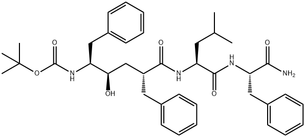 [(2R,4R,5S)-2-ベンジル-5-(BOC-アミノ)-4-ヒドロキシ-6-フェニル-ヘキサノイル]-LEU-PHE-NH2 化学構造式
