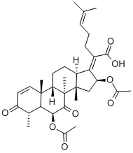 (4α,8α,9β,13α,14β,17Z)-6β,16β-ビス(アセチルオキシ)-3,7-ジオキソ-29-ノルダンマラ-1,17(20),24-トリエン-21-酸 化学構造式