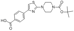 4-[2-(4-tert-Butoxycarbonylpiperazin-1-yl)thiazol-4-yl]benzoic acid 化学構造式