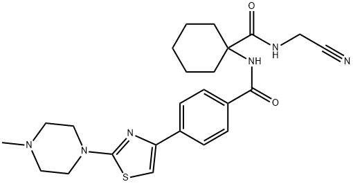 N-[1-(シアノメチルカルバモイル)シクロヘキシル]-4-[2-(4-メチルピペラジノ)-4-チアゾリル]ベンズアミド 化学構造式