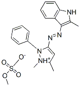 [1,5-二甲基-3-[(2-甲基-1H-吲哚-3-基)偶氮]-2-苯基-1H-吡唑]硫酸甲酯盐 结构式
