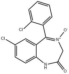 7-クロロ-5-(2-クロロフェニル)-2,3-ジヒドロ-1H-1,4-ベンゾジアゼピン-2-オン4-オキシド 化学構造式