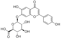7-(6-オキソ-β-D-グルコピラノシルオキシ)-5-ヒドロキシ-2-(4-ヒドロキシフェニル)-4H-1-ベンゾピラン-4-オン 化学構造式