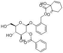 (2S,3R,4S,5S,6R)-4,5-ジヒドロキシ-2-{2-[(1-ヒドロキシ-6-オキソシクロヘキサ-2-エン-1-カルボニルオキシ)メチル]フェノキシ}-6-(ヒドロキシメチル)オキサン-3-イル ベンゾアート 化学構造式