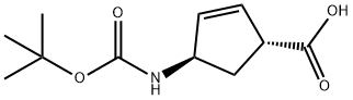(1R,4R)-4-(BOC-アミノ)シクロペント-2-エンカルボン酸 化学構造式
