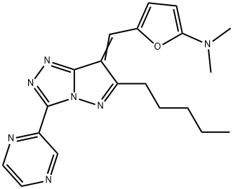 2-Furanamine,  N,N-dimethyl-5-[(6-pentyl-3-pyrazinyl-7H-pyrazolo[5,1-c]-1,2,4-triazol-7-ylidene)methyl]-  (9CI) Structure