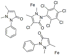 hexachlorotris(1,2-dihydro-1,5-dimethyl-2-phenyl-3H-pyrazol-3-one)diiron Struktur