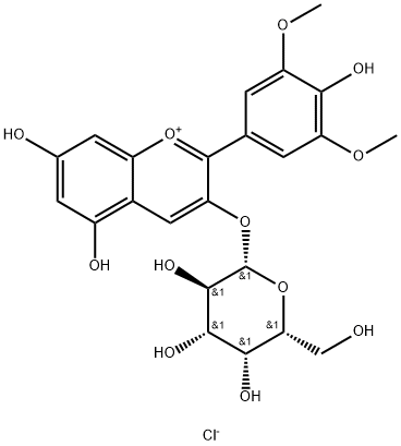 2-(3,5-ジメトキシ-4-ヒドロキシフェニル)-3-(β-D-ガラクトピラノシルオキシ)-5,7-ジヒドロキシ-1-ベンゾピリリウム·クロリド 化学構造式